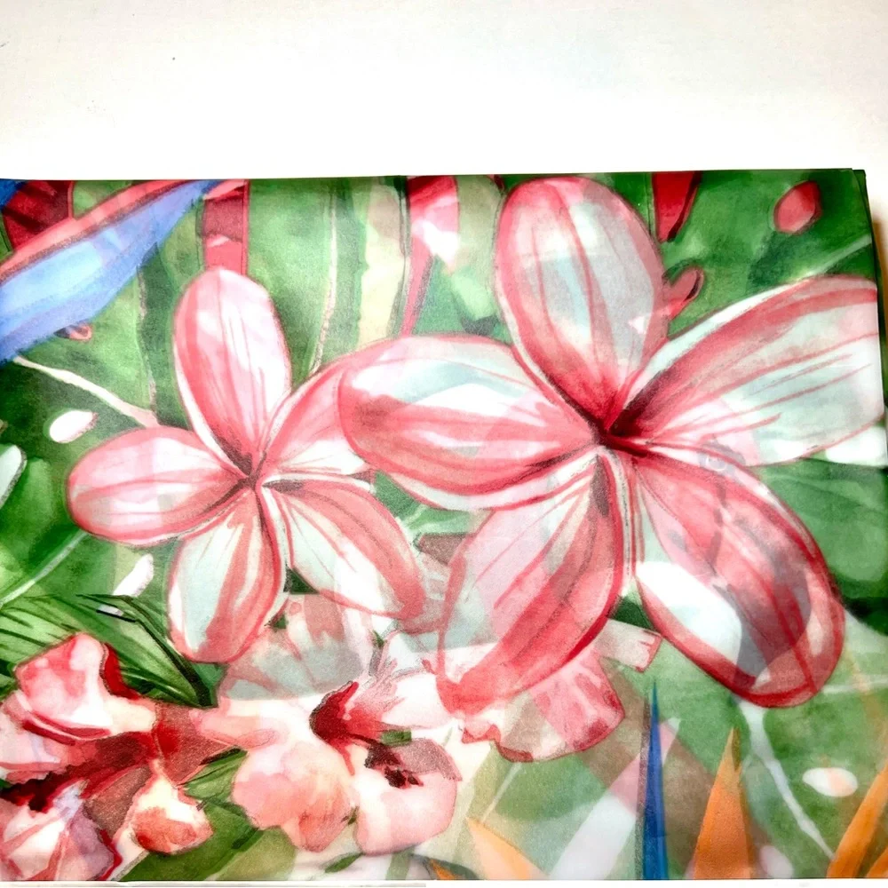 Tropical Palm & Flamingos Peva Shower Curtain Birds of Paradise Flowers Leaves